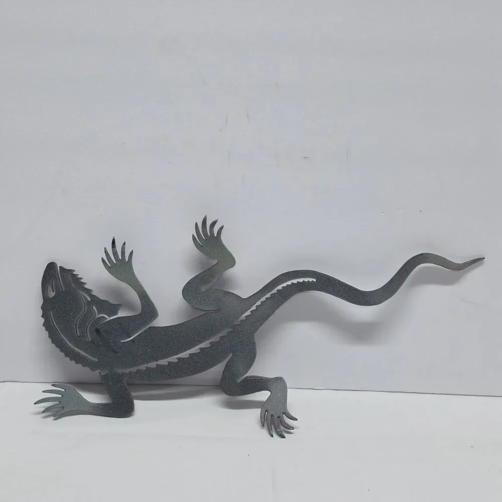 Gecko Lizard Metal Wall Art Outdoor Indoor Garden Cottagecore Cabin Decor Blue